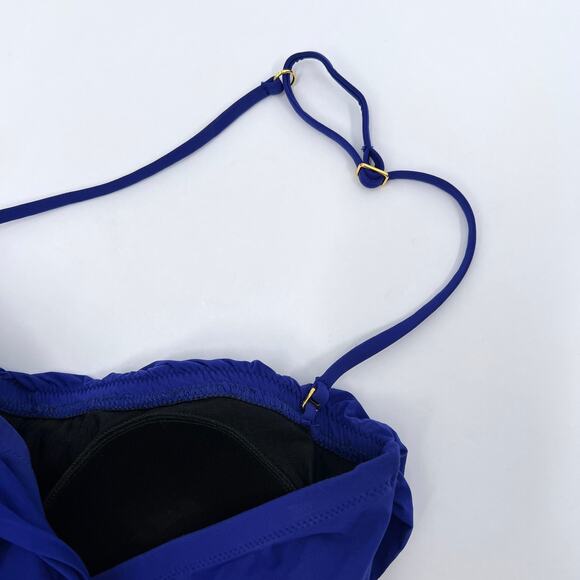 GOTTEX Lattice Gathered One Piece Swimsuit Womens 8 Blue Strapless Convertible - Picture 10 of 16